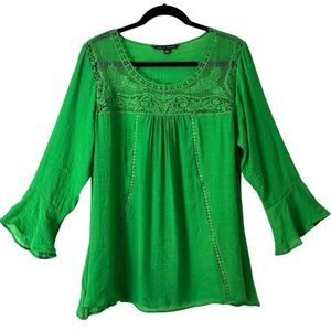 Zac & Rachel L flowy green boho romantic lace detail top fairy core